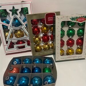 Vintage Shiny Brite & Holly Christmas Ornaments